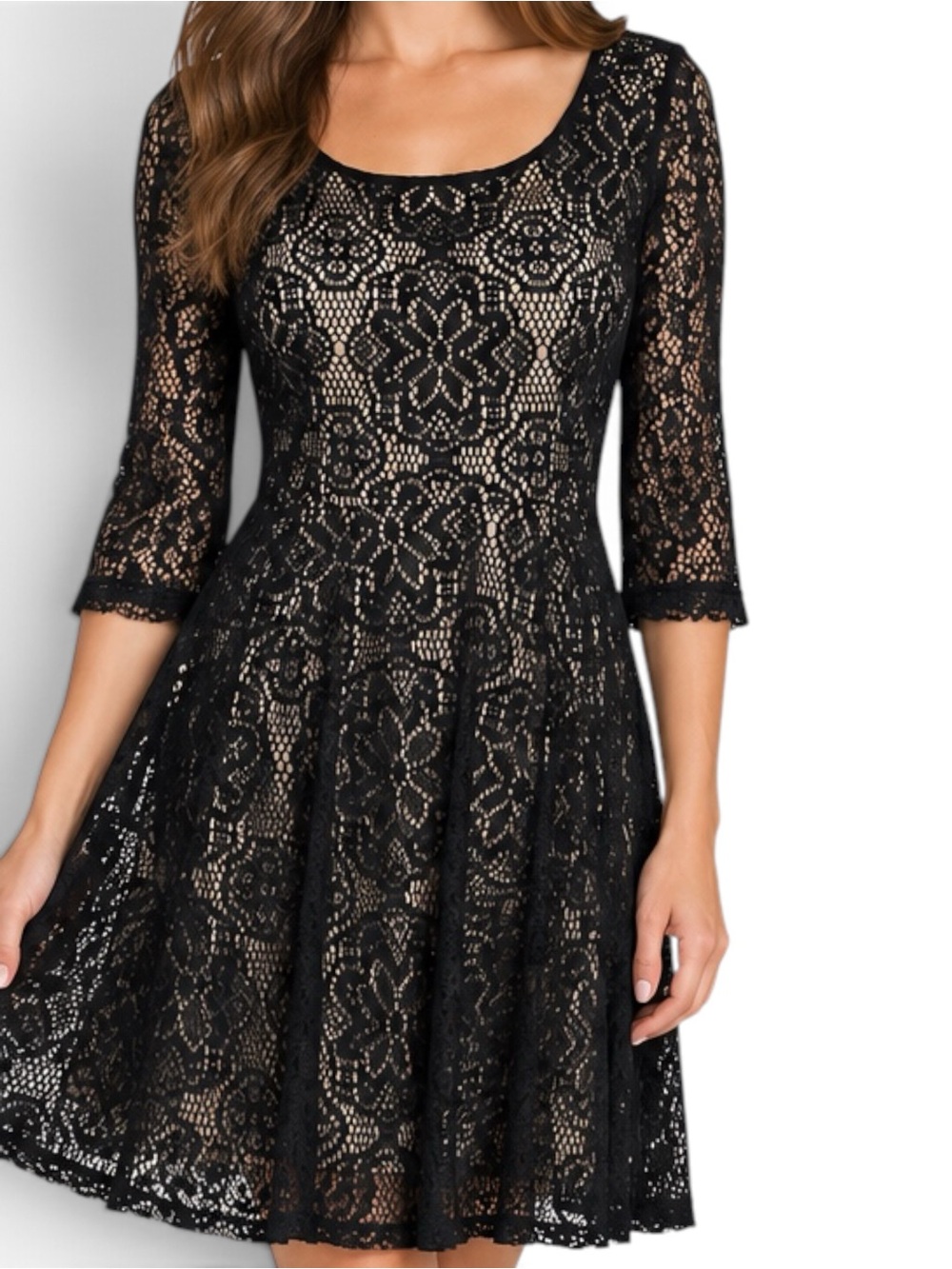 Betsey Johnson Black Lace Fit & Flare Cocktail Dress Black Nude Size 6